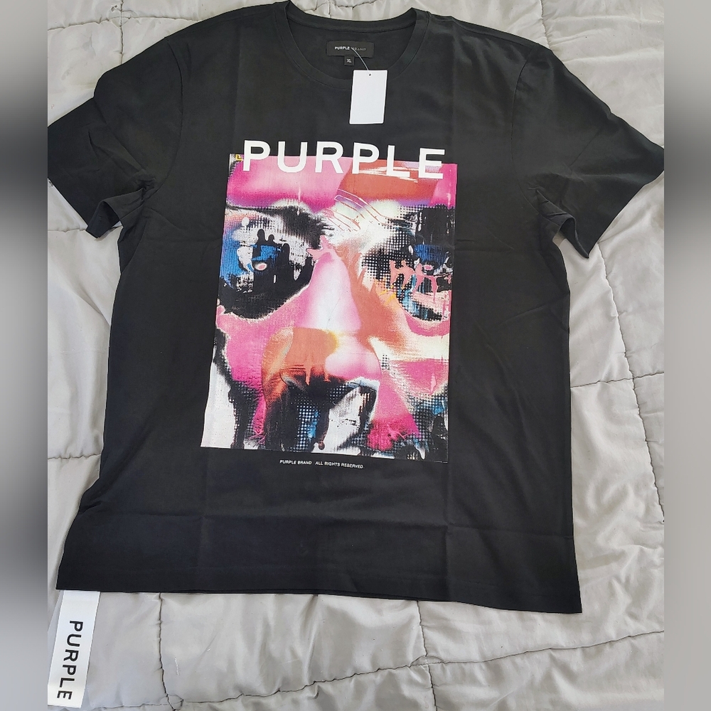 Purple Brand Graphic Tee XL Black Abstract Face Print Streetwear NWT